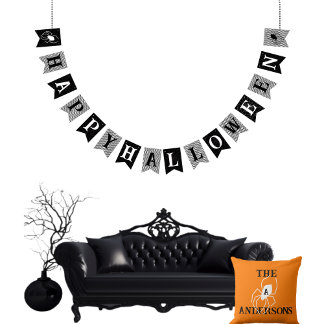 Personalized Halloween for Family Name Black Bunting Flags