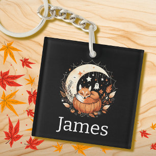 Personalized Halloween Fox and Ghost Keychain