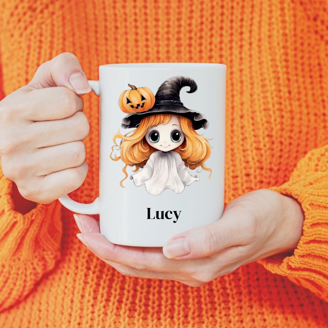 Personalized Halloween Ghost Witch Girl Coffee Mug (Creator Uploaded)