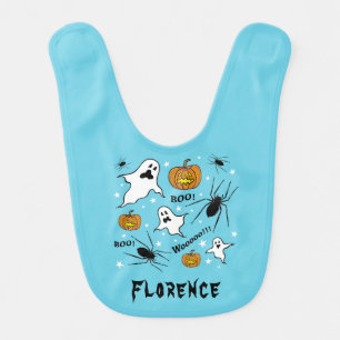 Personalized Halloween Ghosts, Pumpkins and Spider Baby Bib