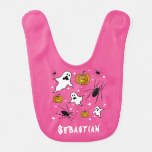 Personalized Halloween Ghosts, Pumpkins and Spider Baby Bib