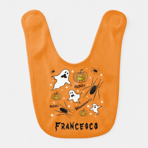 Personalized Halloween Ghosts Pumpkins and Spider Baby Bib