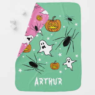 Personalized Halloween Ghosts, Pumpkins and Spider Baby Blanket