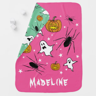 Personalized Halloween Ghosts, Pumpkins and Spider Baby Blanket