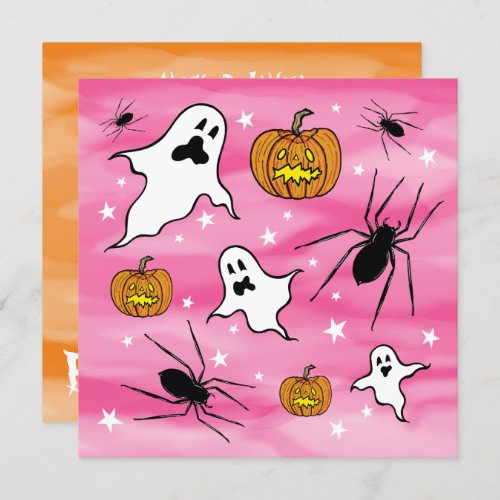 Personalized Halloween Ghosts Pumpkins and Spider Invitation