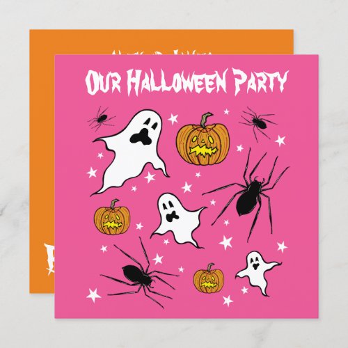 Personalized Halloween Ghosts Pumpkins and Spider Invitation