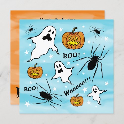 Personalized Halloween Ghosts Pumpkins and Spider Invitation