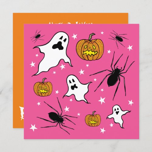 Personalized Halloween Ghosts Pumpkins and Spider Invitation