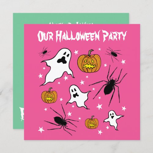 Personalized Halloween Ghosts Pumpkins and Spider Invitation