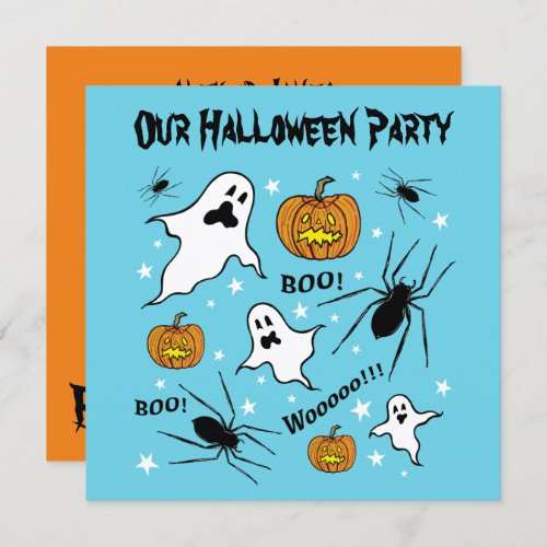 Personalized Halloween Ghosts Pumpkins and Spider Invitation