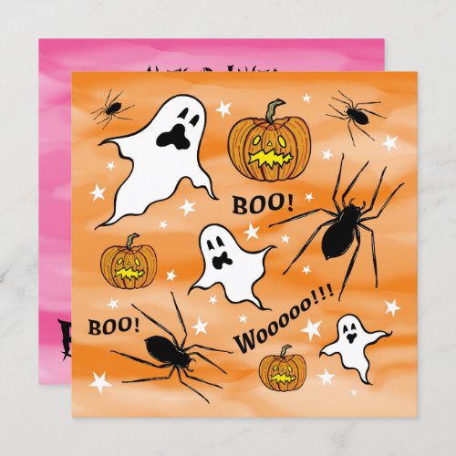 Personalized Halloween Ghosts Pumpkins and Spider Invitation