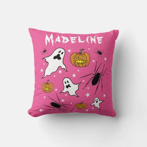Personalized Halloween Ghosts Pumpkins and Spider Throw Pillow
