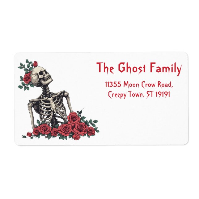 Personalized Halloween Ghosts Skull Floral Label (Front)