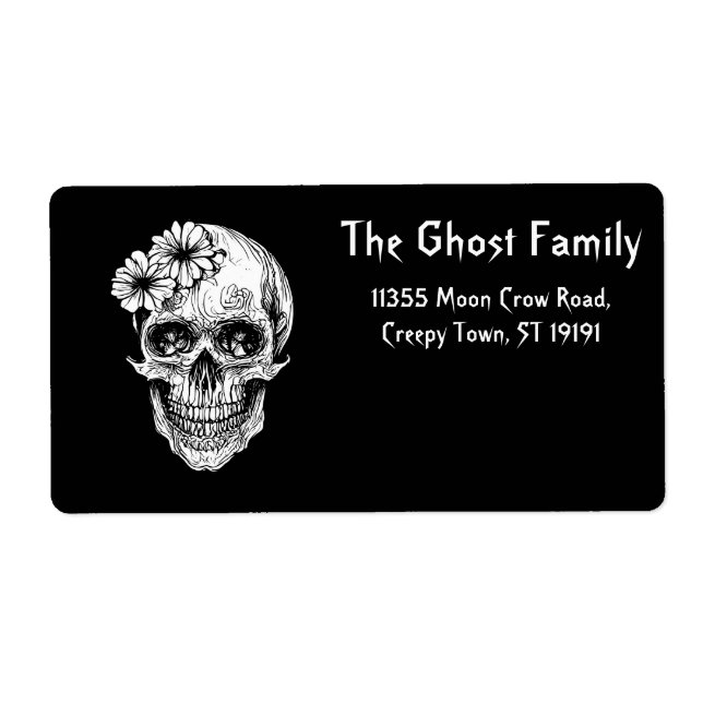 Personalized Halloween Ghosts Skull Floral Label (Front)