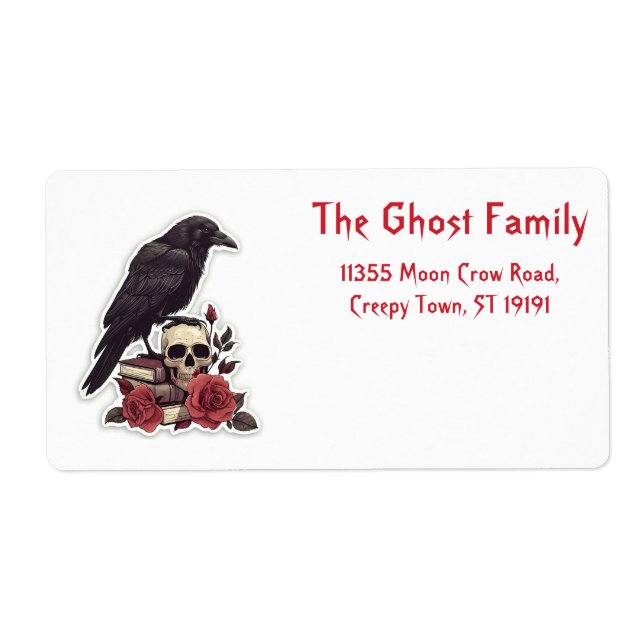 Personalized Halloween Ghosts Skull Floral Label (Front)