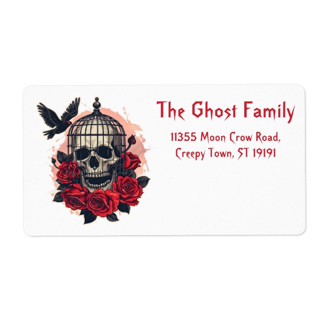 Personalized Halloween Ghosts Skull Floral Label (Front)