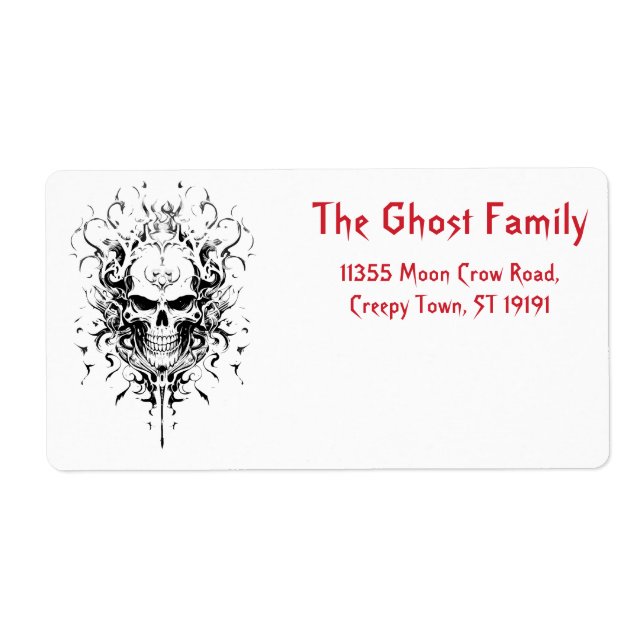 Personalized Halloween Ghosts Skull Floral Label (Front)