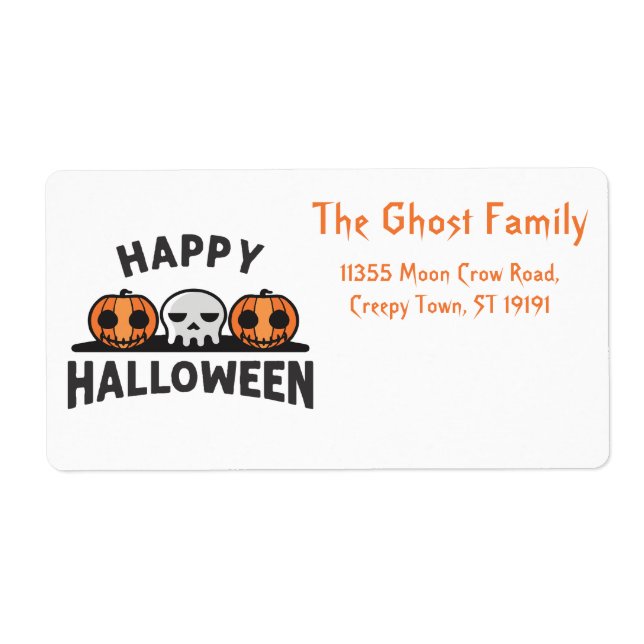 Personalized Halloween Ghosts Skull Floral Label (Front)