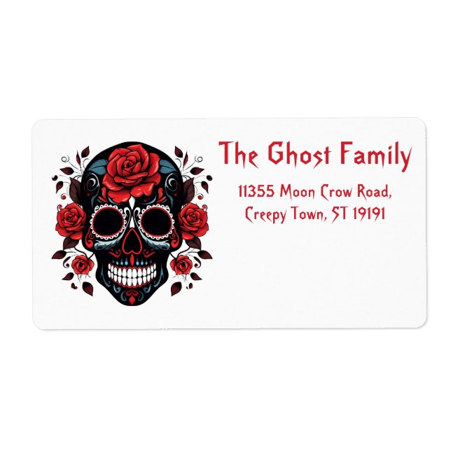 Personalized Halloween Ghosts Skull Floral Label (Front)