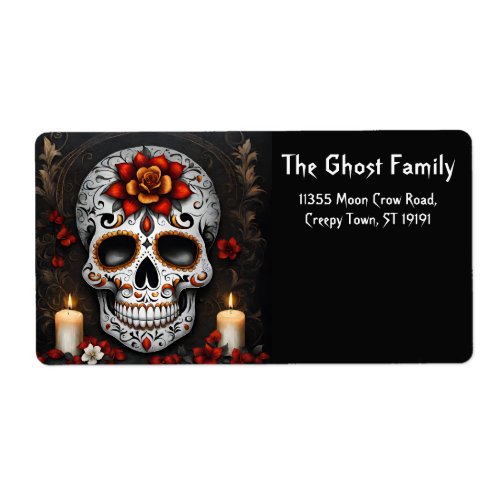 Personalized Halloween Ghosts Skull Floral Label