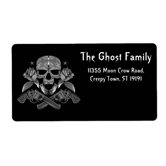 Personalized Halloween Ghosts Skull Floral Label (Front)