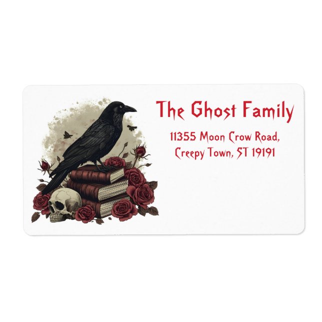 Personalized Halloween Ghosts Skull Floral Label (Front)