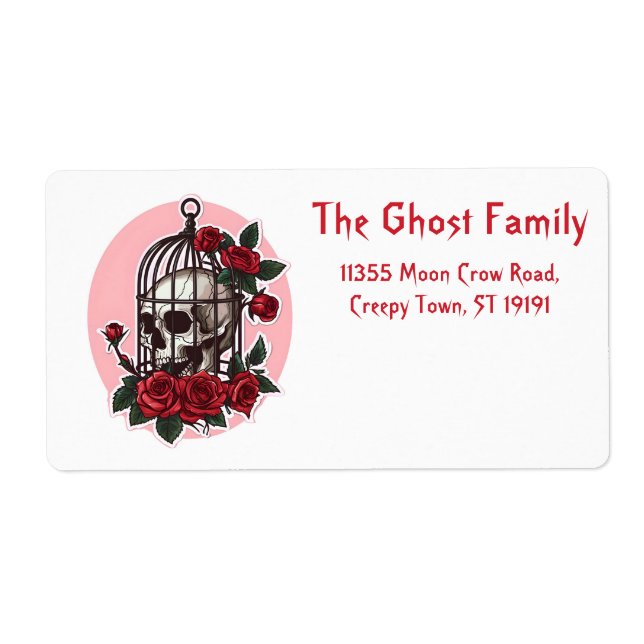 Personalized Halloween Ghosts Skull Floral Label (Front)