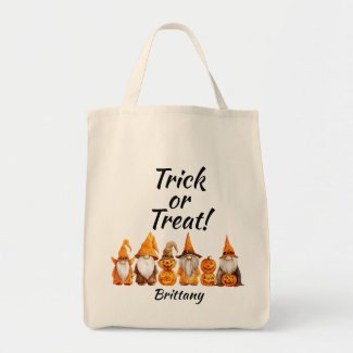Personalized Halloween Gnome Trick or Treat Tote