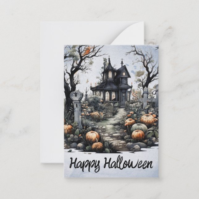 Personalized Halloween Haunted House Note Card (Front)