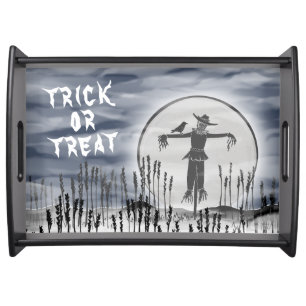 Personalized Halloween Horror Creepy Scarecrow Ser Serving Tray