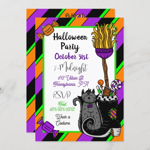 Personalized Halloween Invites  Witch and Cat