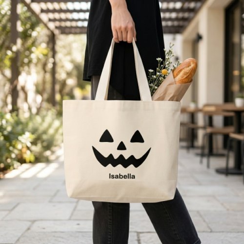 Personalized Halloween Jack O Lantern Pumpkin Face Large Tote Bag