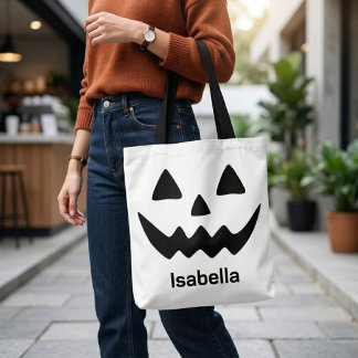 Personalized Halloween Jack O Lantern Pumpkin Face Tote Bag