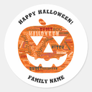 Personalized Halloween Jack-o'-Lantern Word Cloud Classic Round Sticker