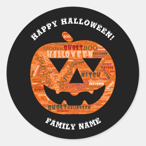 Personalized Halloween Jack_o_Lantern Word Cloud Classic Round Sticker