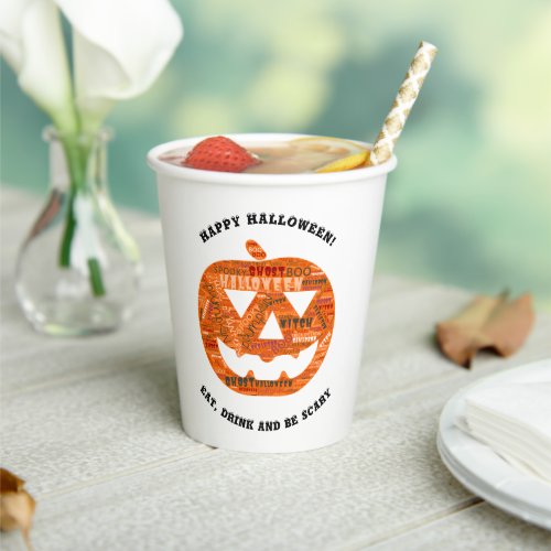Personalized Halloween Jack_o_Lantern Word Cloud Paper Cups