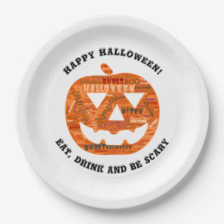 Personalized Halloween Jack-o'-Lantern Word Cloud Paper Plates