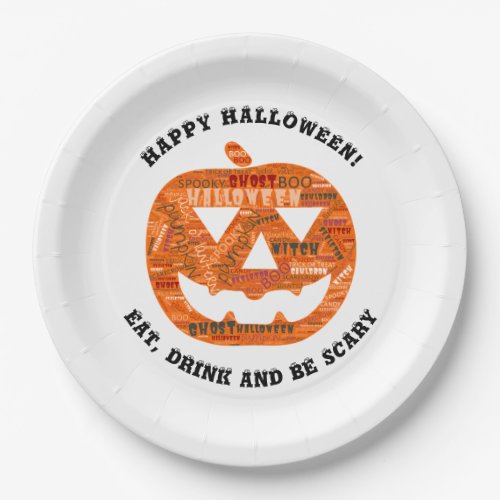 Personalized Halloween Jack_o_Lantern Word Cloud Paper Plates