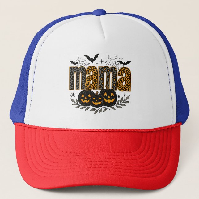 Personalized Halloween Mama – Cute Spooky Trucker Hat (Front)