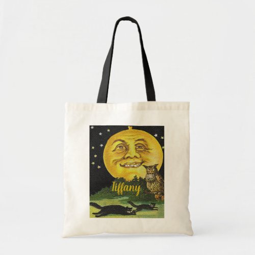 Personalized Halloween Man in the Moon Vintage Tote Bag