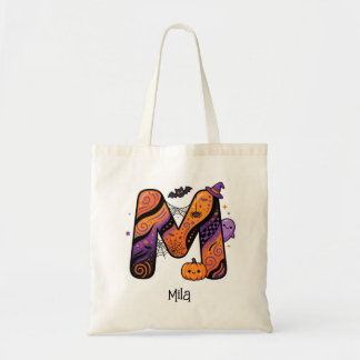 Personalized Halloween Monogram Initial Letter M Tote Bag