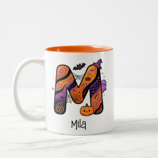 Personalized Halloween Monogram Initial Letter M Two-Tone Coffee Mug