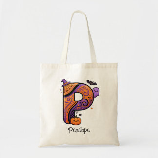 Personalized Halloween Monogram Initial Letter P Tote Bag