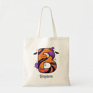 Personalized Halloween Monogram Letter B Pumpkin Tote Bag