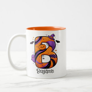 Personalized Halloween Monogram Letter B Pumpkin Two-Tone Coffee Mug