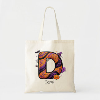 Personalized Halloween Monogram Letter D Ghost Tote Bag
