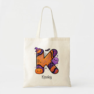 Personalized Halloween Monogram Letter K Ghost Tote Bag