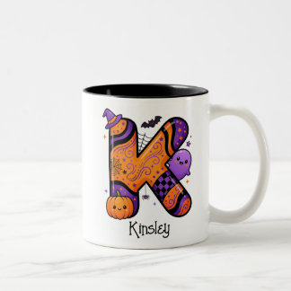 Personalized Halloween Monogram Letter K Ghost Two-Tone Coffee Mug