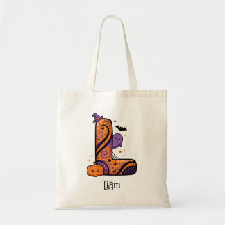 Personalized Halloween Monogram Letter L Bat Tote Bag