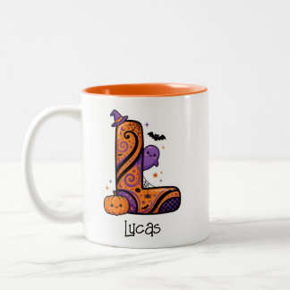 Personalized Halloween Monogram Letter L Bat Two-Tone Coffee Mug